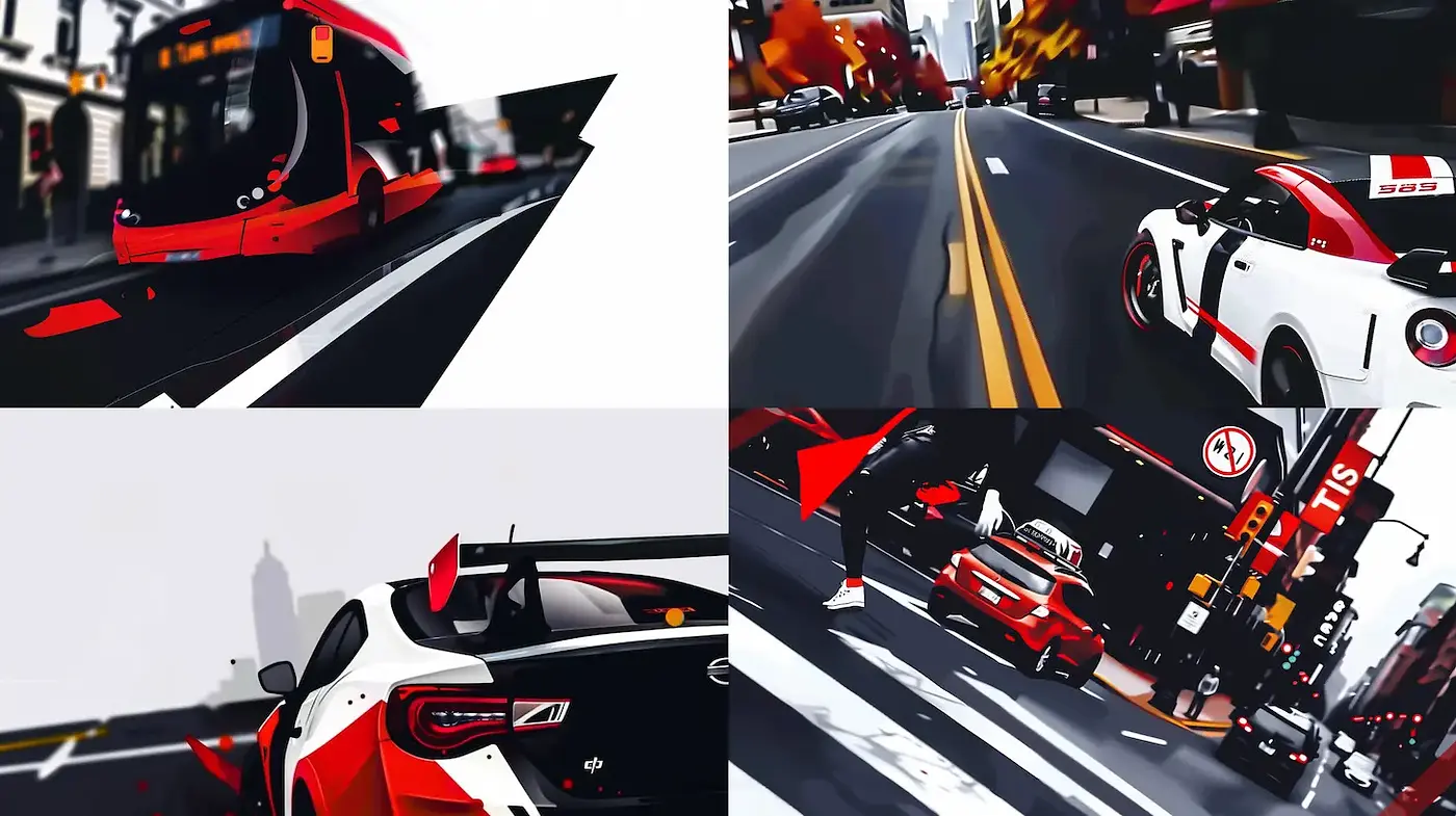 Dynamic Urban Motion with a Modern Aesthetic - Midjourney sref style