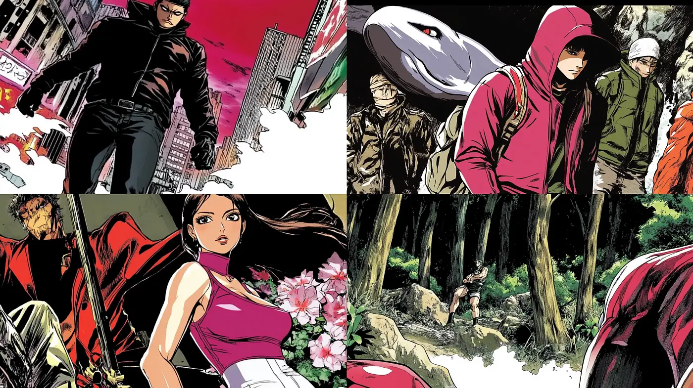 Dynamic Comic-Inspired Visuals with Bold Contrasts and Expressive Detailing - Midjourney sref style