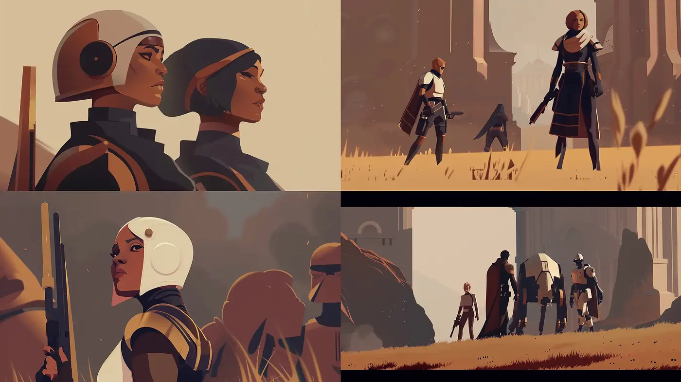 Dusky Tones and Contoured Figurines in a Sci-Fi Odyssey - Midjourney sref style