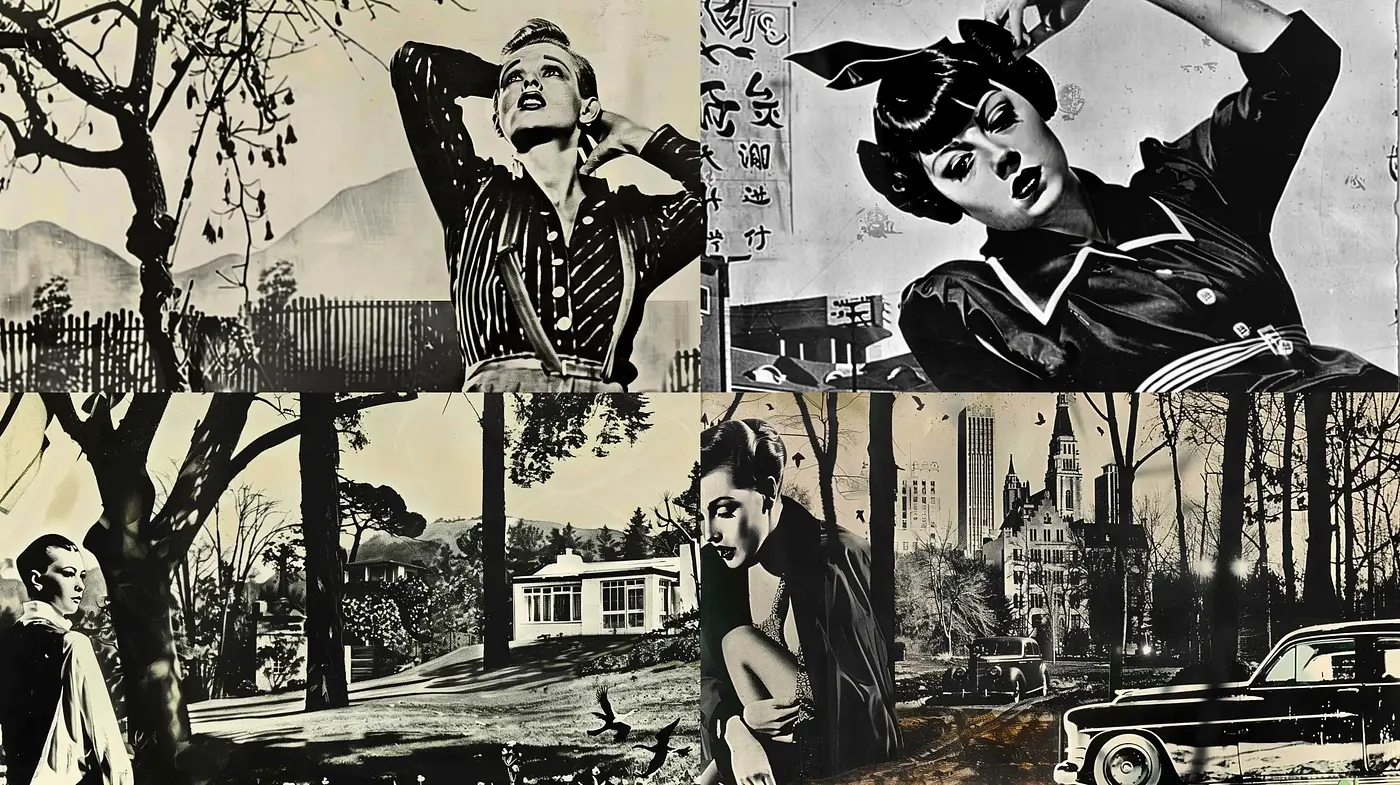 Nostalgic Noir Cinematic Montage - Midjourney sref style