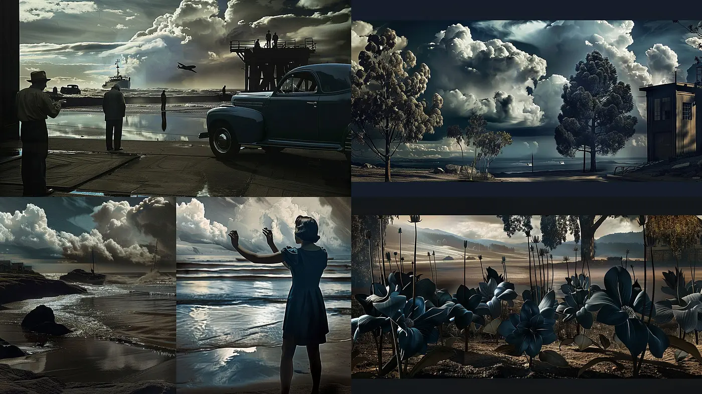 Monochromatic Twilight: A Nostalgic Homage to Cinematic Noir - Midjourney sref style