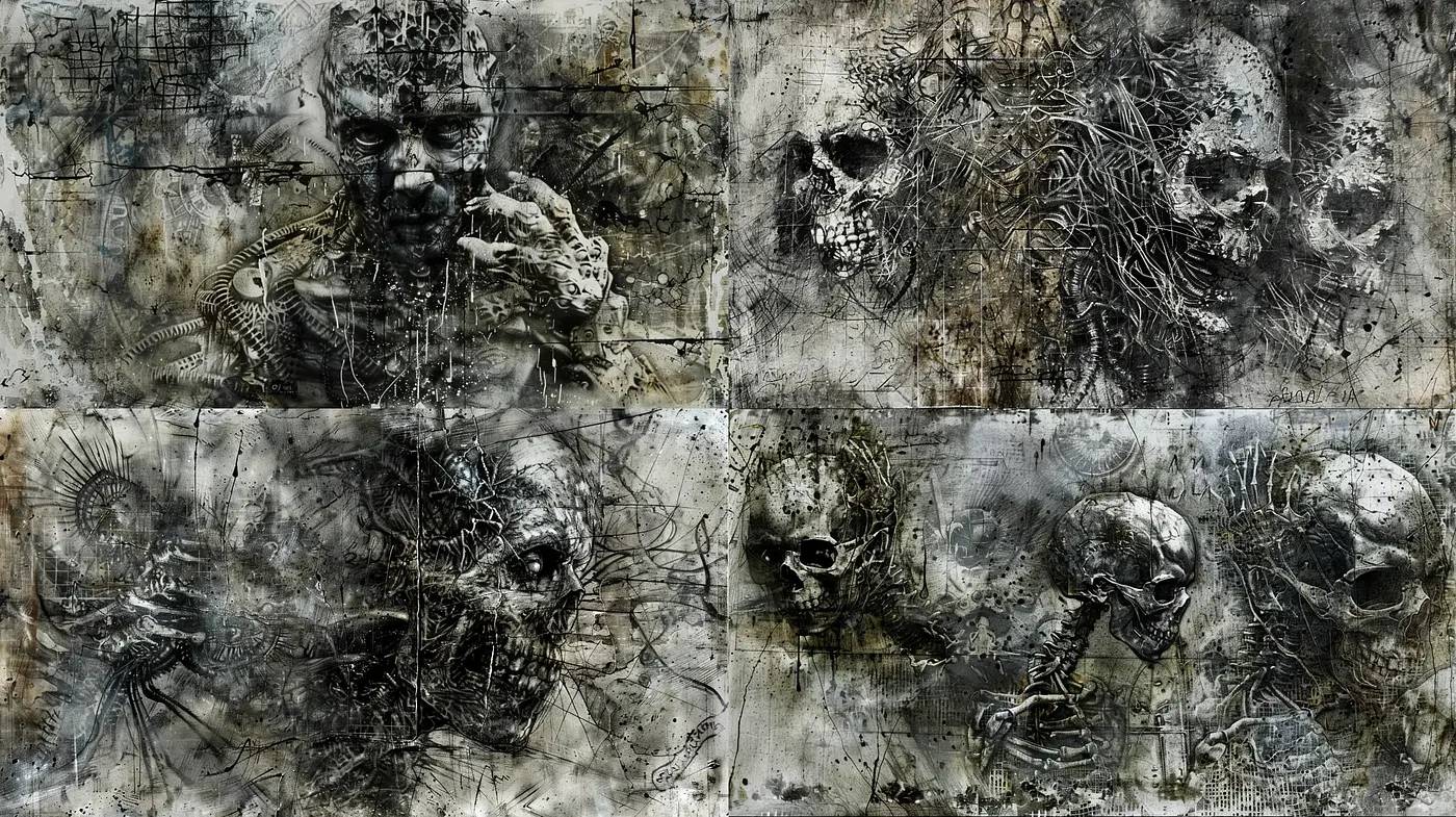 Ethereal Macabre: An Exploration of Dark Surrealism in Monochromatic Textures - Midjourney sref style