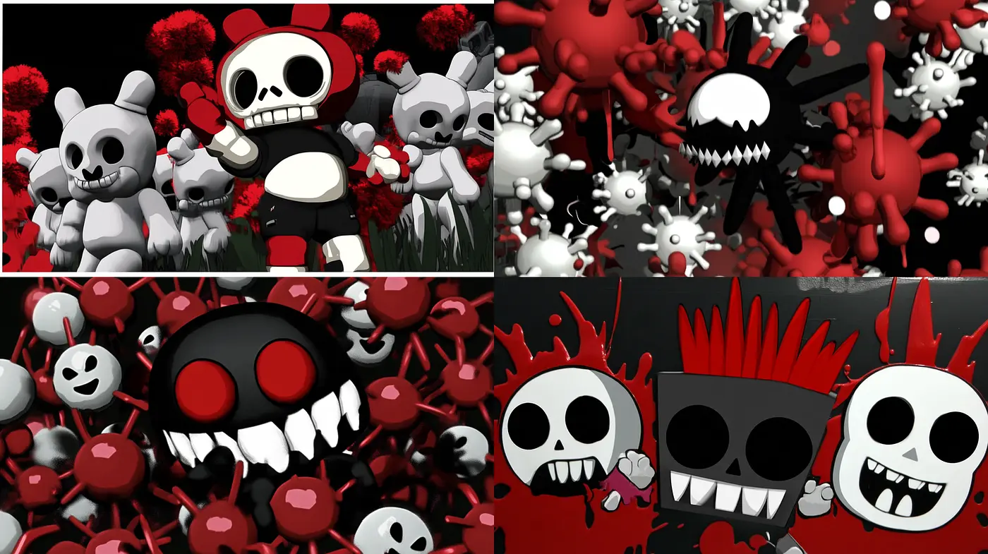 Whimsical and Eerie Cartoonish Style with Bold Colors - Midjourney sref style