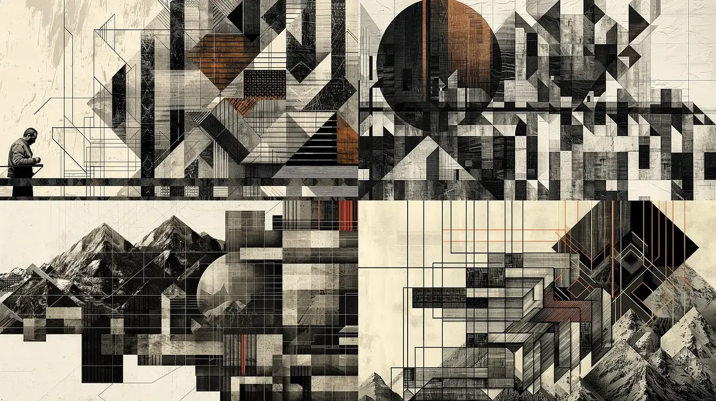 Geometric Abstraction with a Monochromatic and Textural Touch - Midjourney sref style