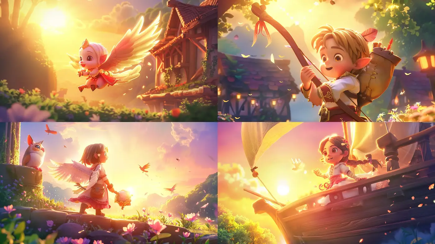 Sun-Kissed Fantasy Worlds with Warm Pastel Tones - Midjourney sref style