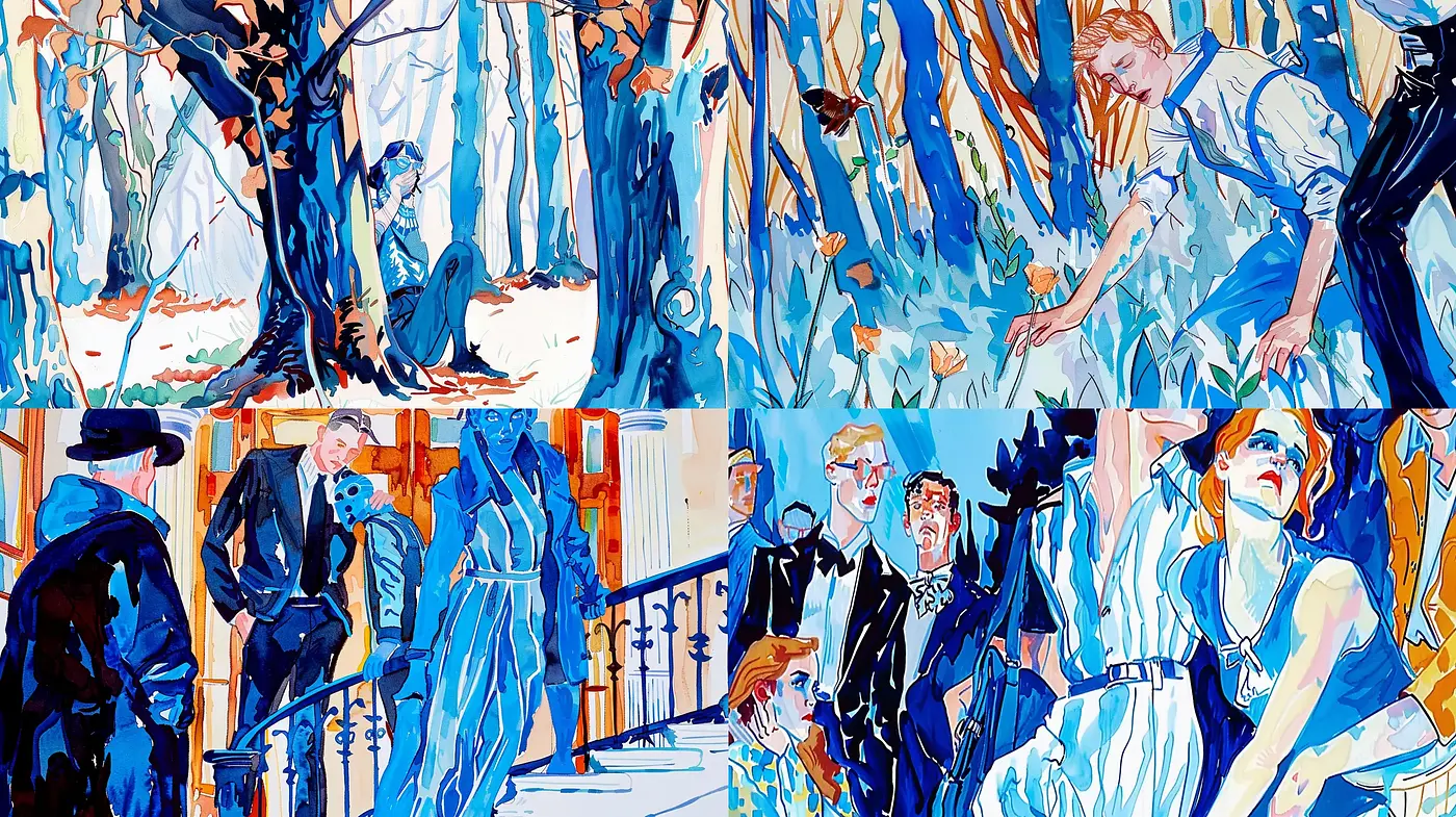 Expressive Brushstroke Harmony in Cinematic Blue Hues - Midjourney sref style