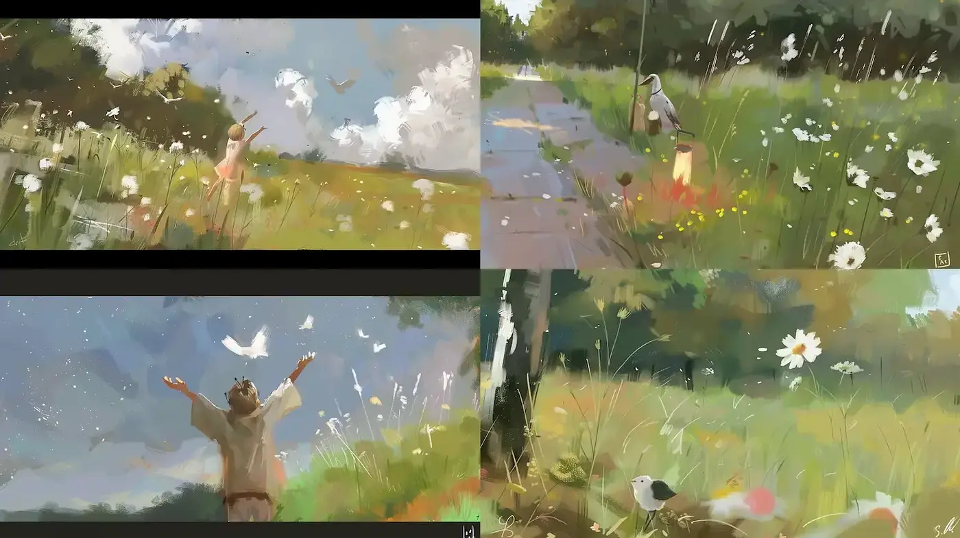 Serene and Whimsical Nature Scenes Evoking a Dreamlike Atmosphere - Midjourney sref style