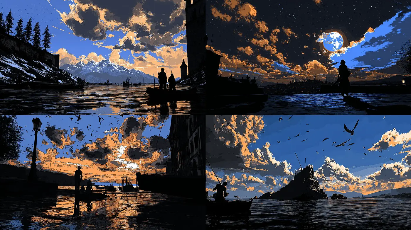 Stunning Artistic Landscapes with Dynamic Sky Elements - Midjourney sref style