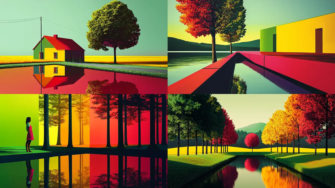 Luminous Contours and Vibrant Geometries in Stylized Landscapes - Midjourney sref style