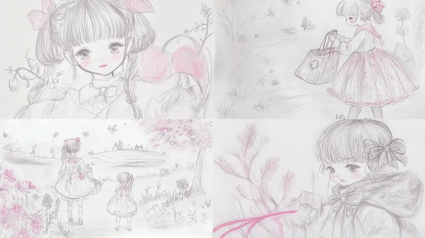 Whimsical Pastel Sketches of Youthful Innocence - Midjourney sref style