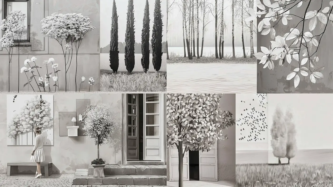 Monochromatic Serenity: An Exploration of Timeless Black and White Botanicals - Midjourney sref style