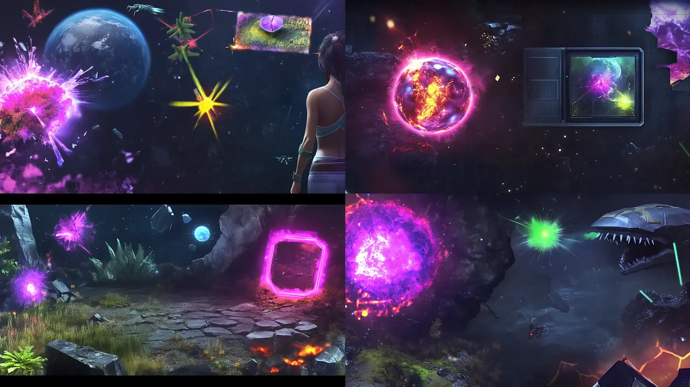 Interstellar Dreamscape: A Cosmic Display of Neon and Nature - Midjourney sref style