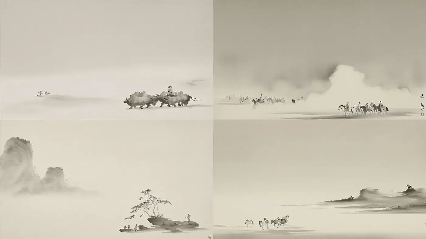 Ethereal minimalist landscapes with a traditional East Asian aesthetic - Midjourney sref style