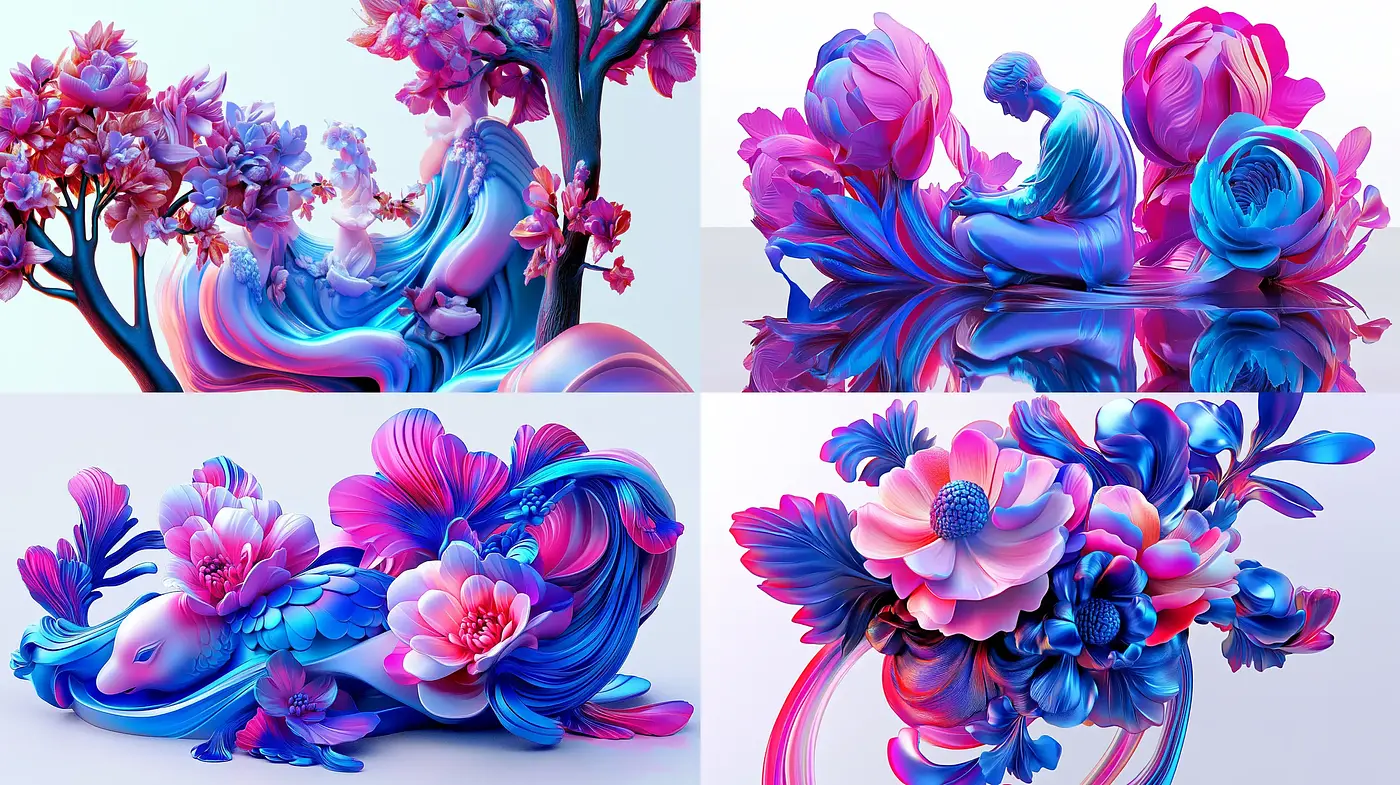 Surreal Blossom Whirls in Vivid Hues - Midjourney sref style