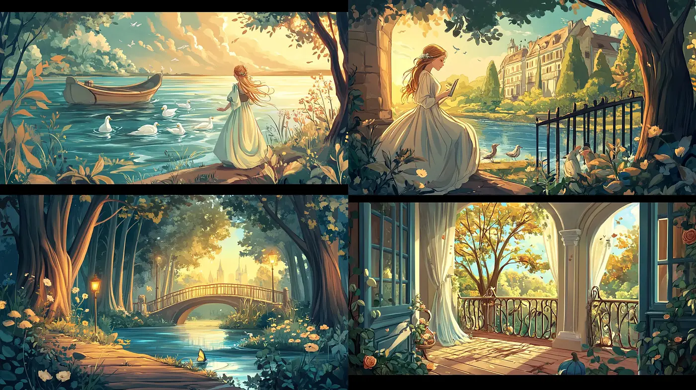Idyllic Twilight Serenity: A Dreamlike Fusion of Digital Pastoral Scenes - Midjourney sref style