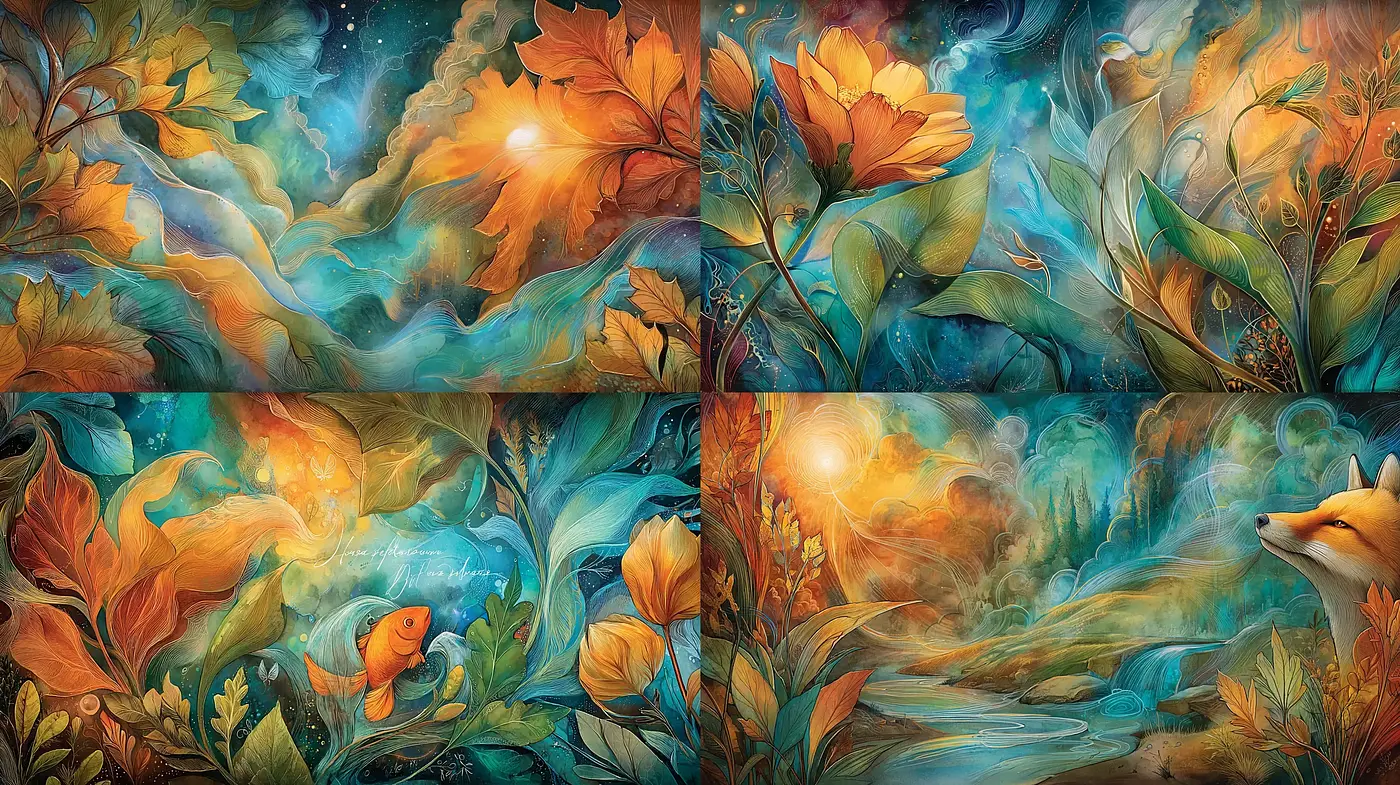 Luminous Nature Scenes with Ethereal Fluidity and Rich Textures - Midjourney sref style