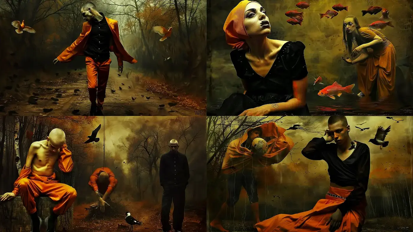 Surreal and Darkly Evocative Art with Fluid Textures - Midjourney sref style