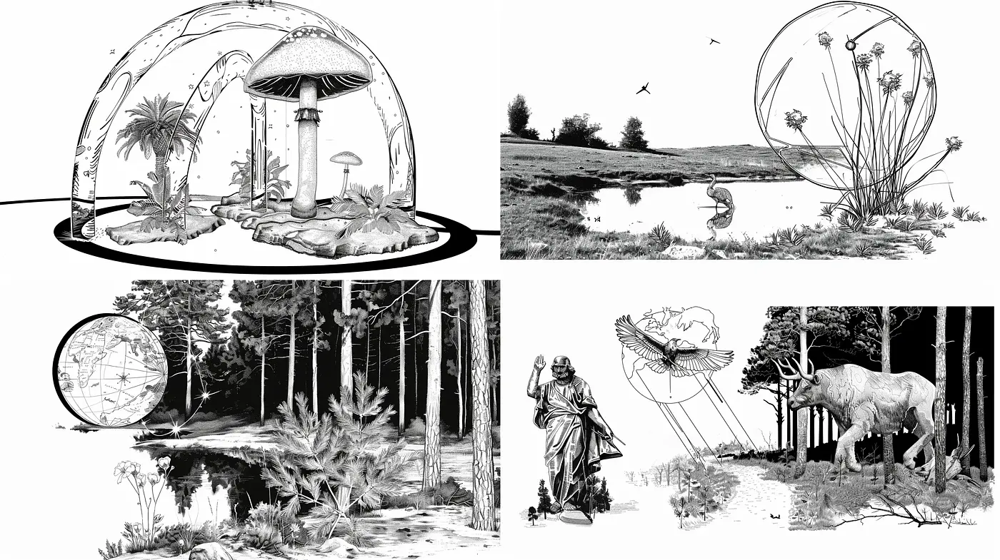Monochrome Visions of Unspoiled Nature and Surreal Habitats - Midjourney sref style