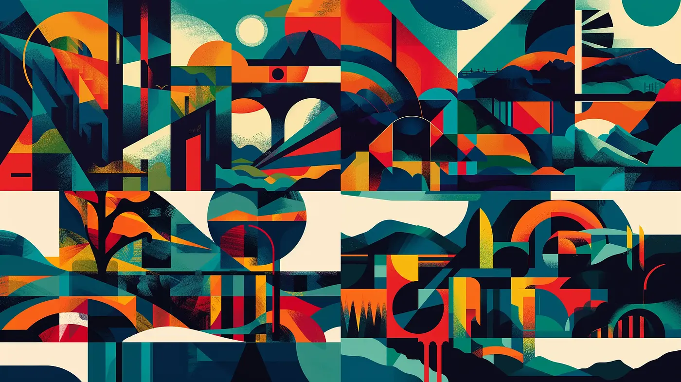 Modern Cubist Landscape Fusion - Midjourney sref style