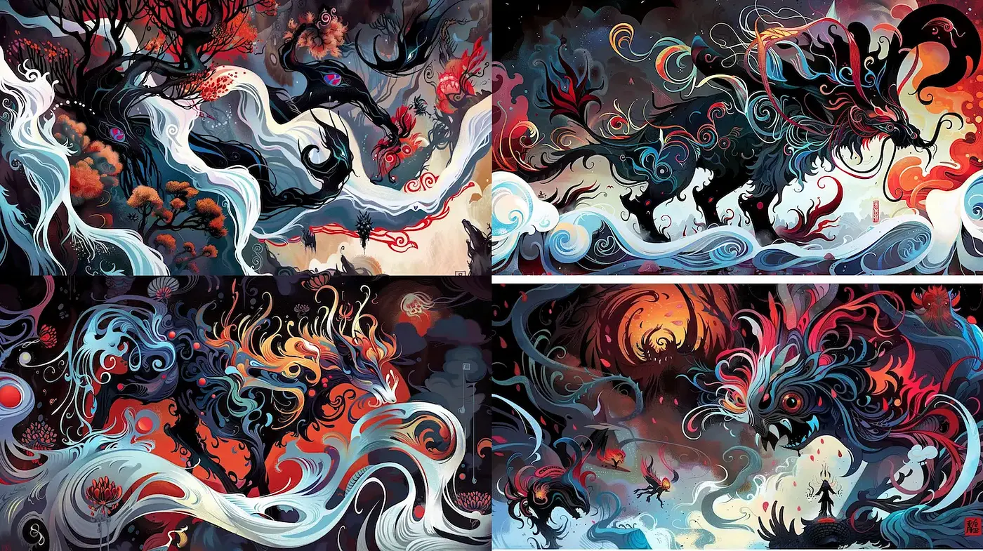Dynamic and Ethereal Fantasy Illustrations with Rich Textures - Midjourney sref style