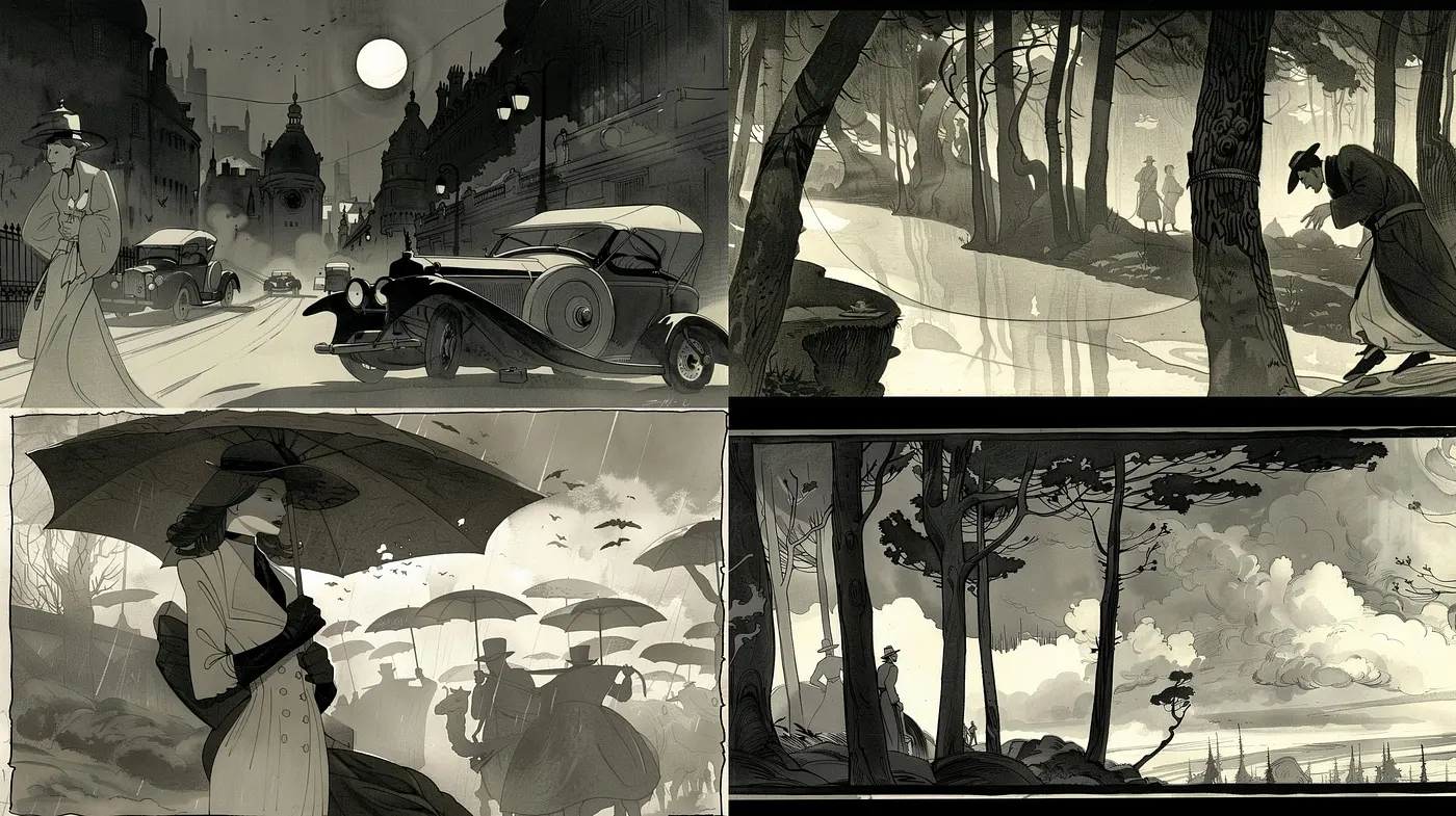 Monochromatic Nostalgia: An Homage to Vintage Illustrative Art - Midjourney sref style