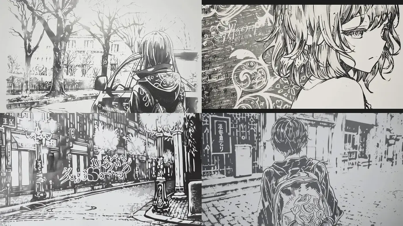Stylized monochrome aesthetics with urban narrative elements - Midjourney sref style