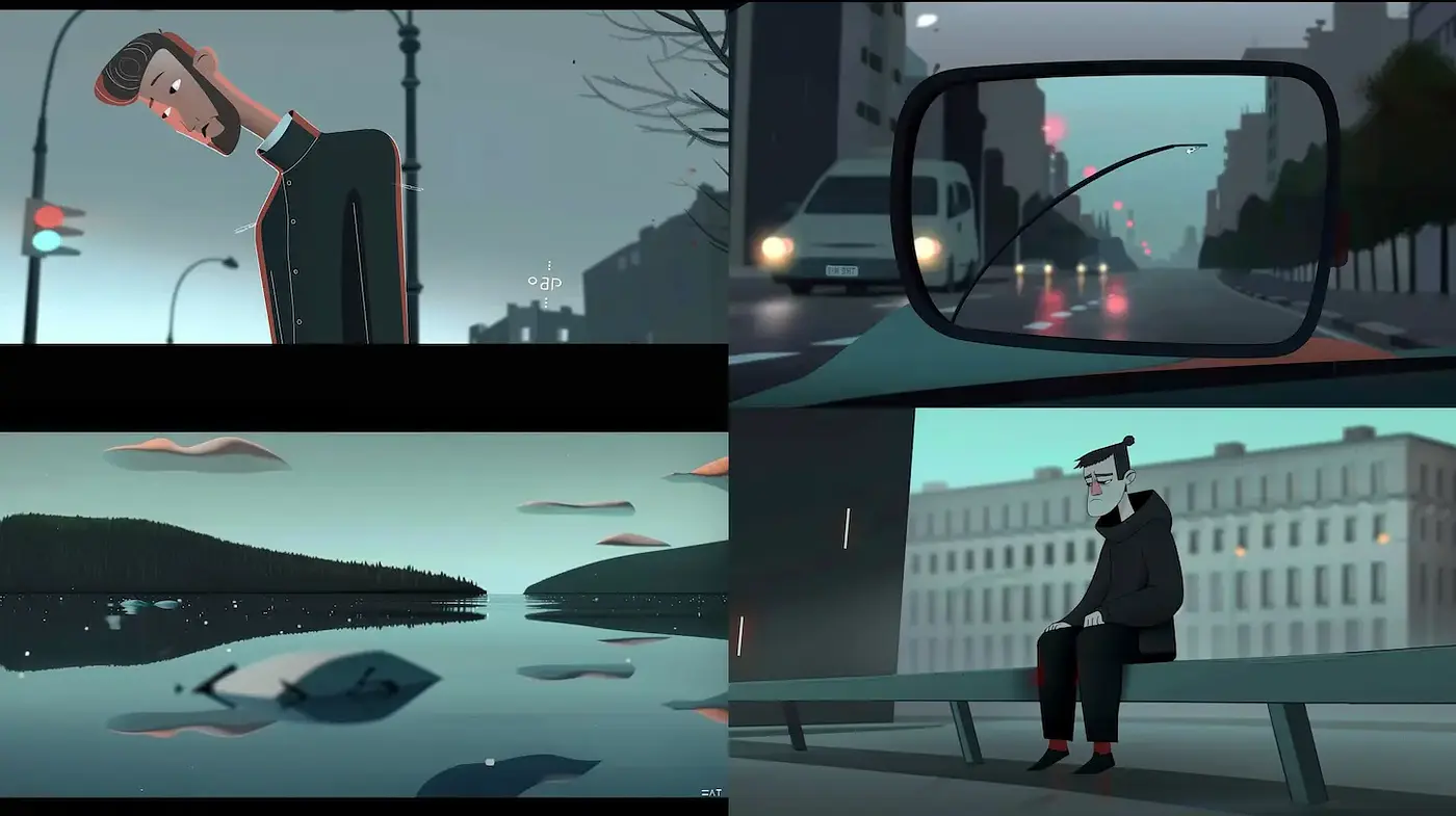 Contemporary Animated Aesthetic with Subtle Depth and Melancholic Undertones - Midjourney sref style