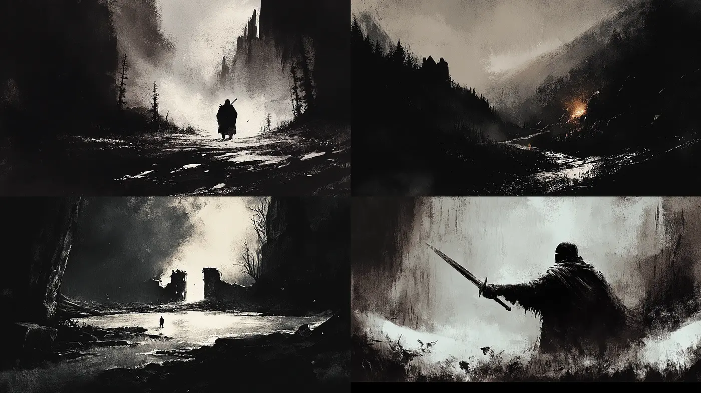Ethereal Monochrome Vistas: A Homage to Atmospheric Impressionism - Midjourney sref style