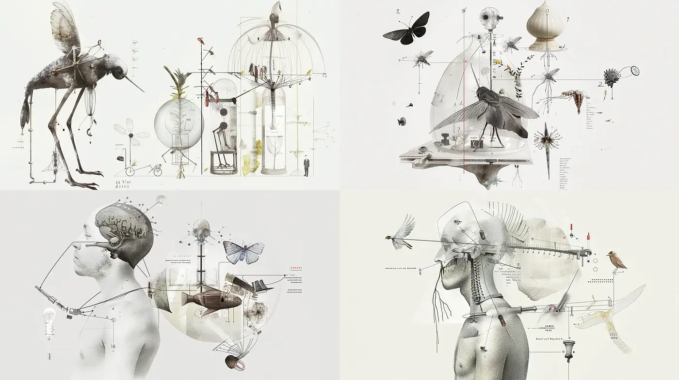 Surreal Mechanical Biology Illustrations with a Leonardo Da Vinci Sketch Vibe - Midjourney sref style