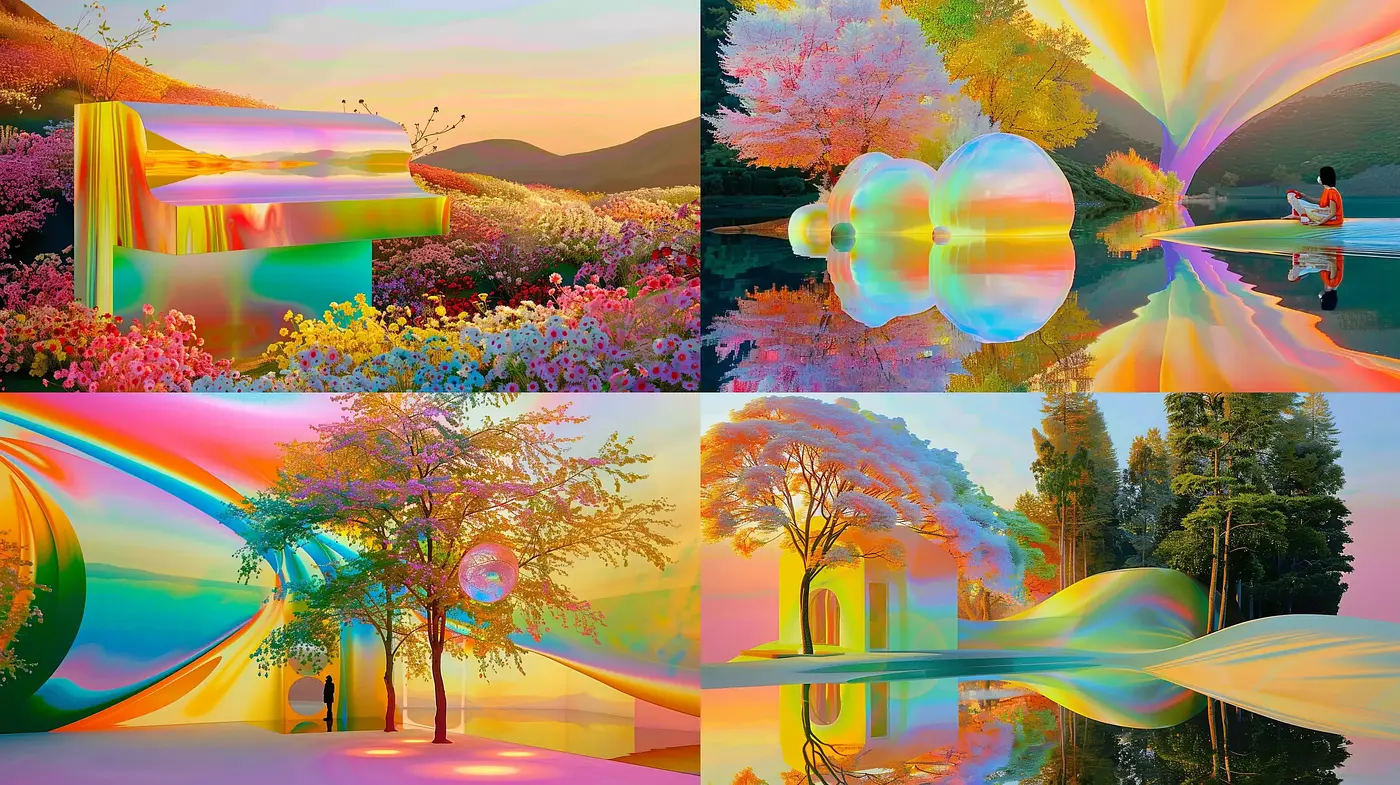 Surreal Scenic Reverie: A Textured Dance of Vivid Colors and Dreamy Landscapes - Midjourney sref style