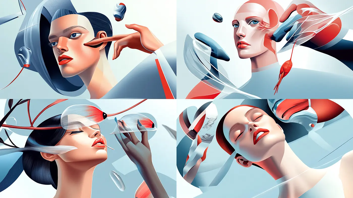 Futuristic, sleek and ethereal digital portraiture with a surreal touch - Midjourney sref style