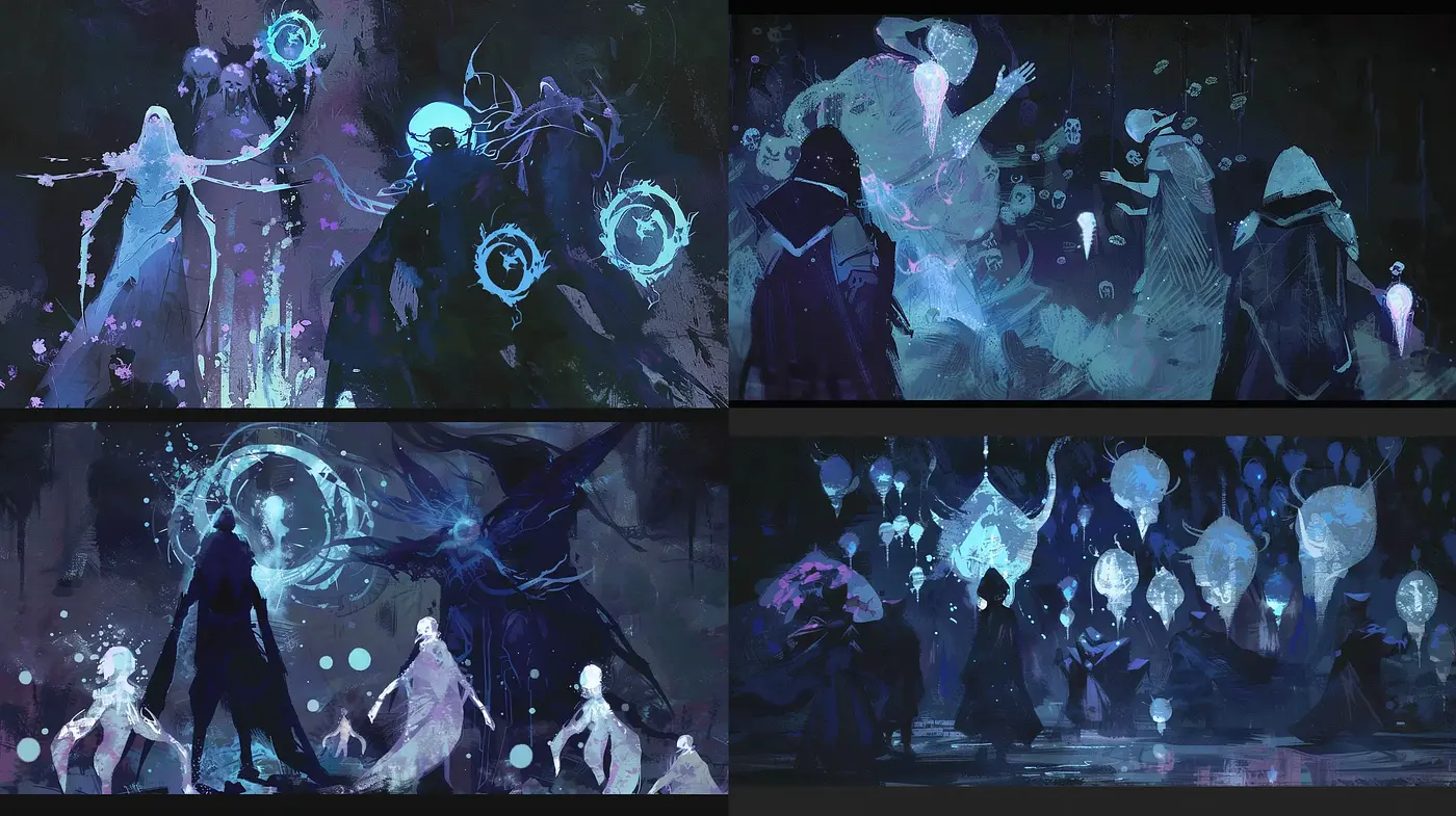 Ethereal Nocturne: A Synthesis of Chiaroscuro and Digital Impressionism - Midjourney sref style
