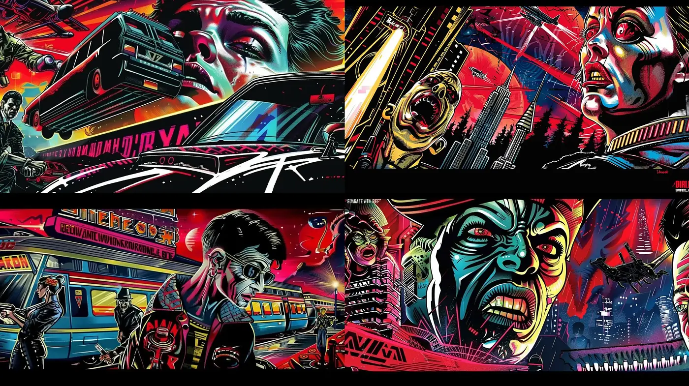 Neon Dystopia: A Vivid Homage to Retro-Futurist Graphic Novels - Midjourney sref style
