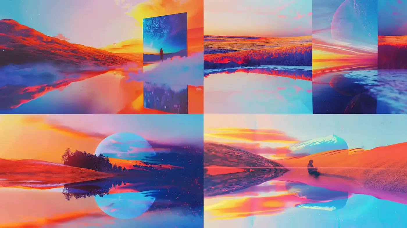 Surrealistic and Vibrant Landscape Art with Abstract Elements - Midjourney sref style