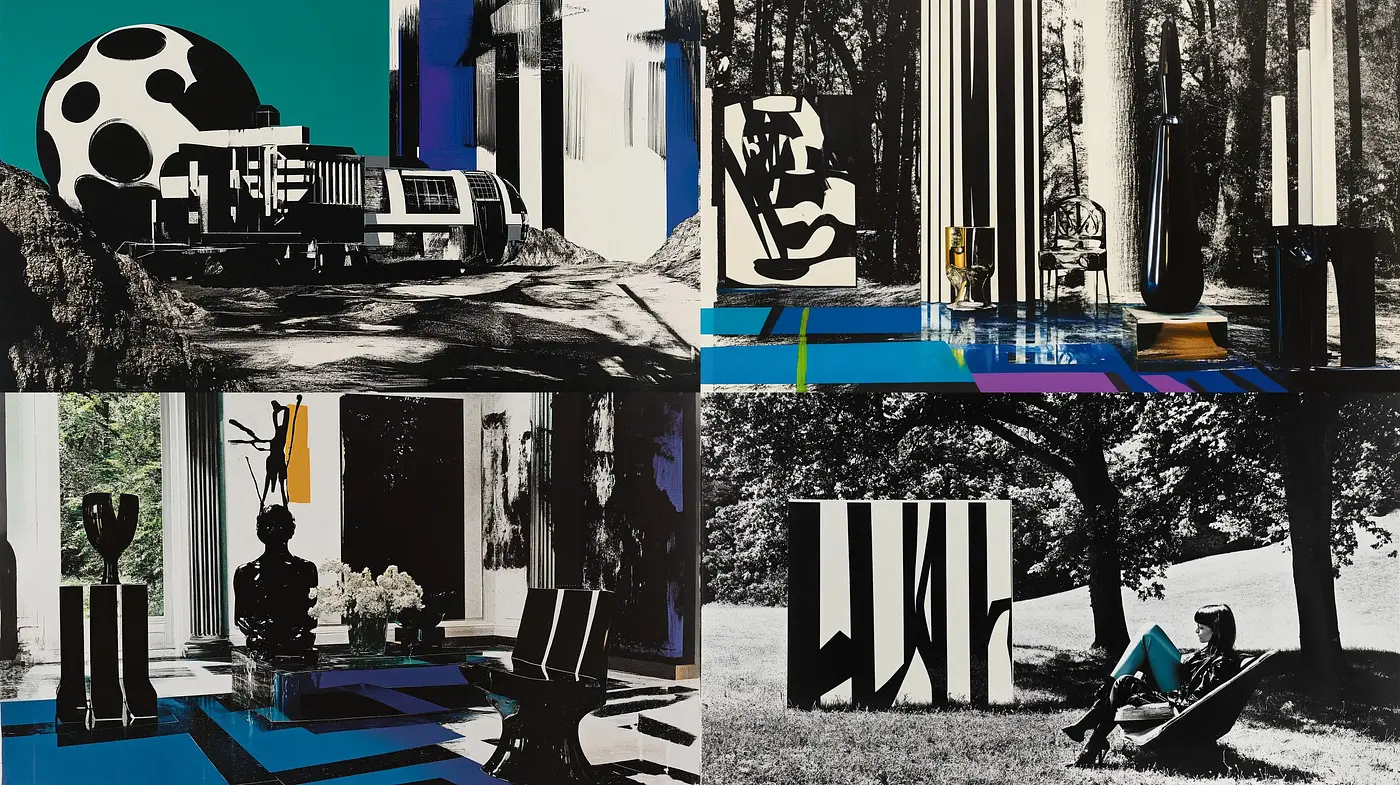 Stylized Monochromatic Visions with Surrealist and Architectural Undertones - Midjourney sref style