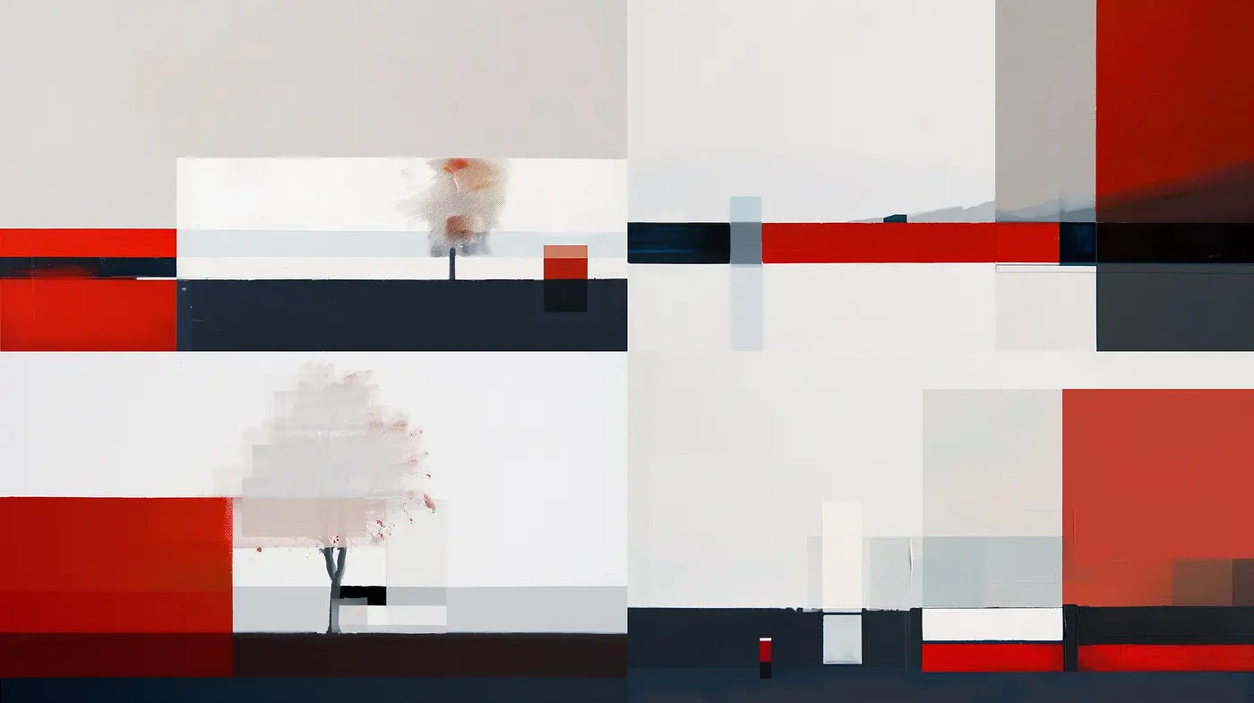 Geometric Abstraction in Red and White Tones - Midjourney sref style