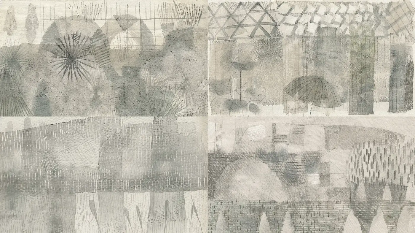 Monochromatic Textured Montage with Abstract Geometric Essence - Midjourney sref style