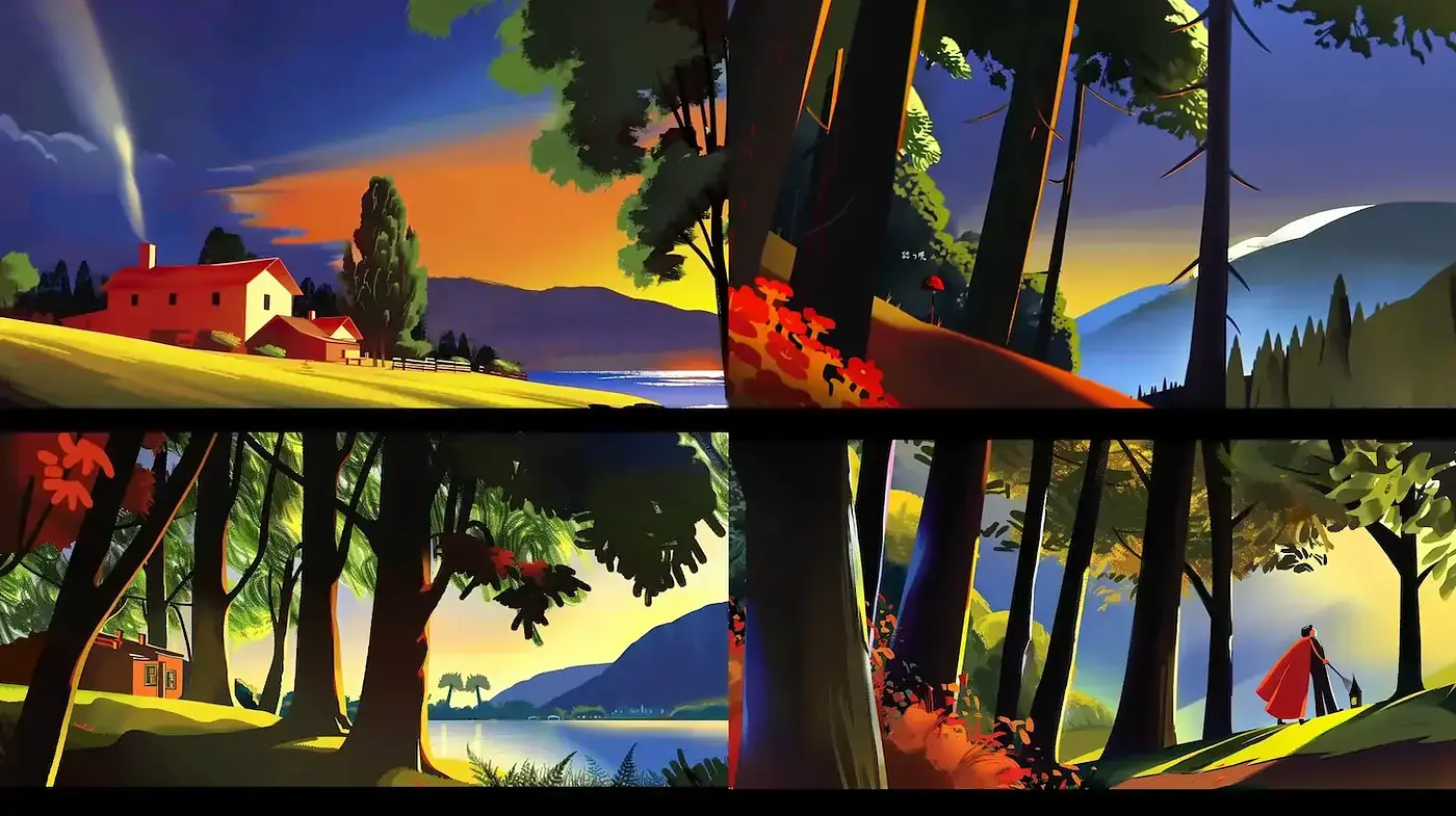 Idyllic Serenity in Stylized Nature Vistas - Midjourney sref style
