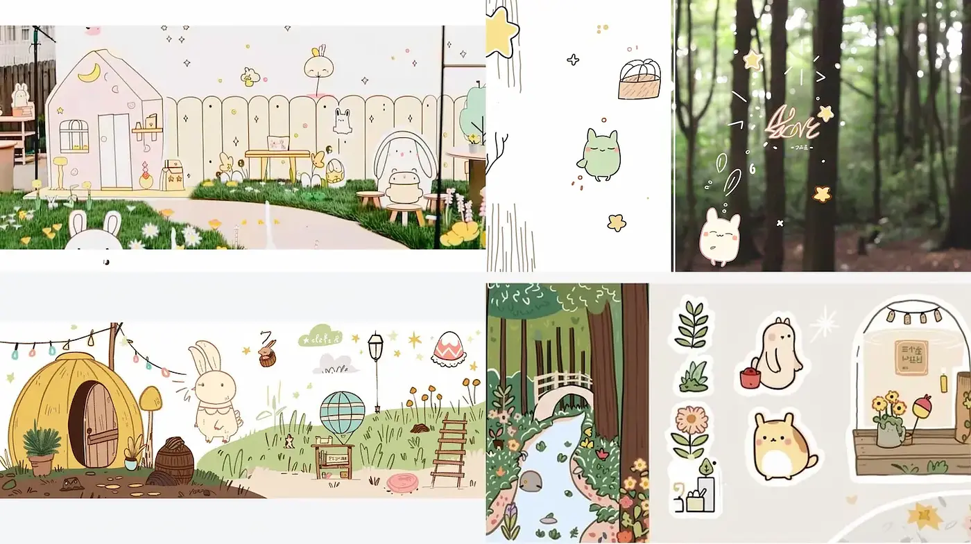 Whimsical, nature-inspired illustration style with cute character elements - Midjourney sref style