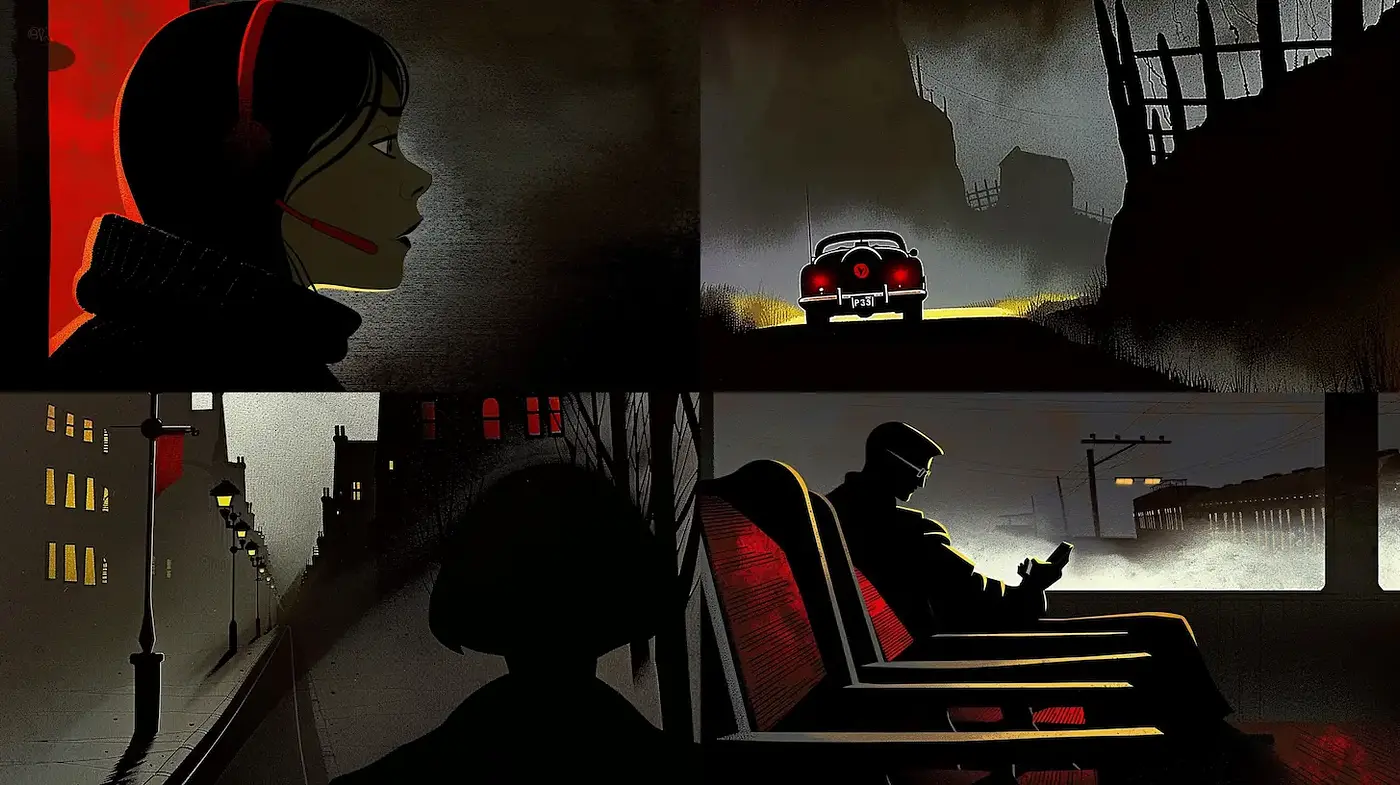 Mysterious and atmospheric graphic aesthetic with a noir influence - Midjourney sref style