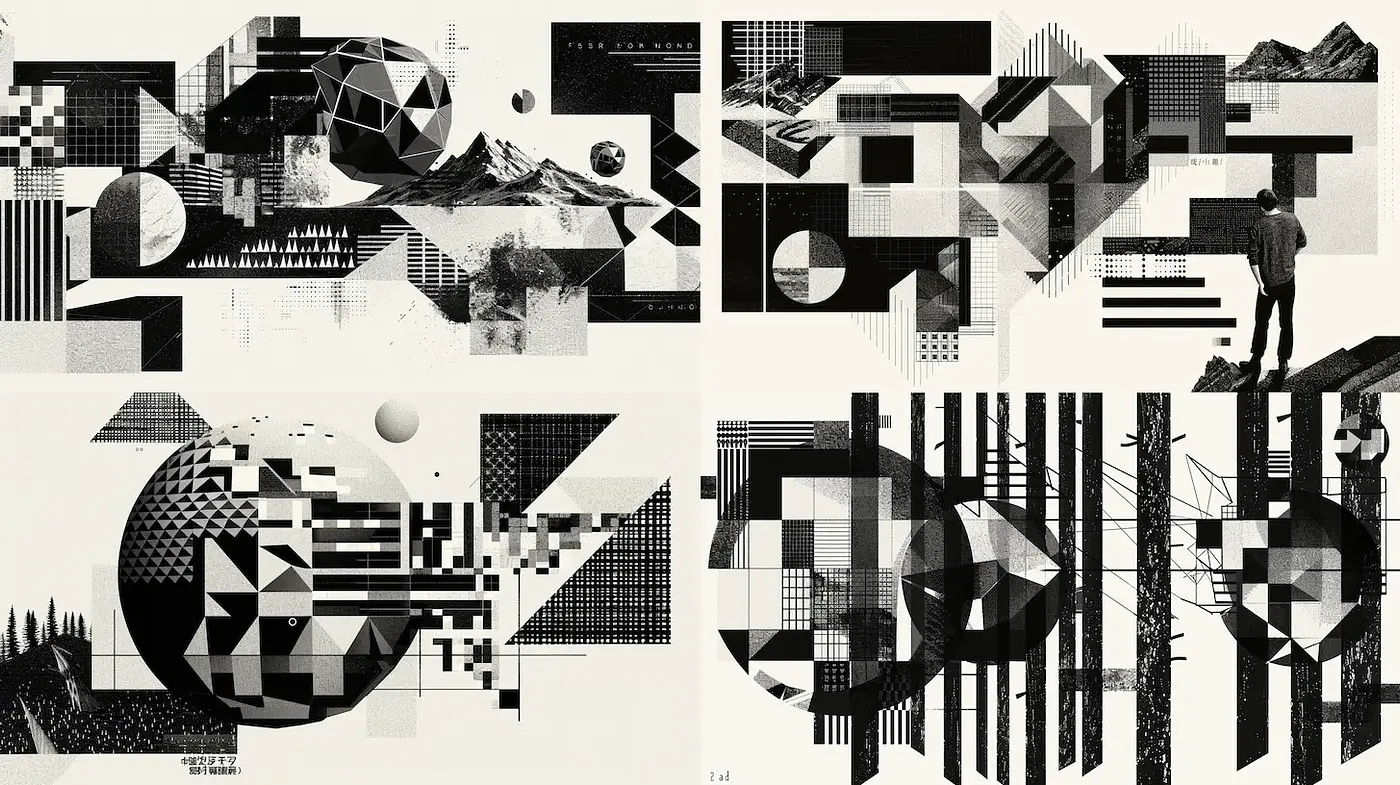 Geometric abstractions with a monochromatic palette and a surreal vibe - Midjourney sref style