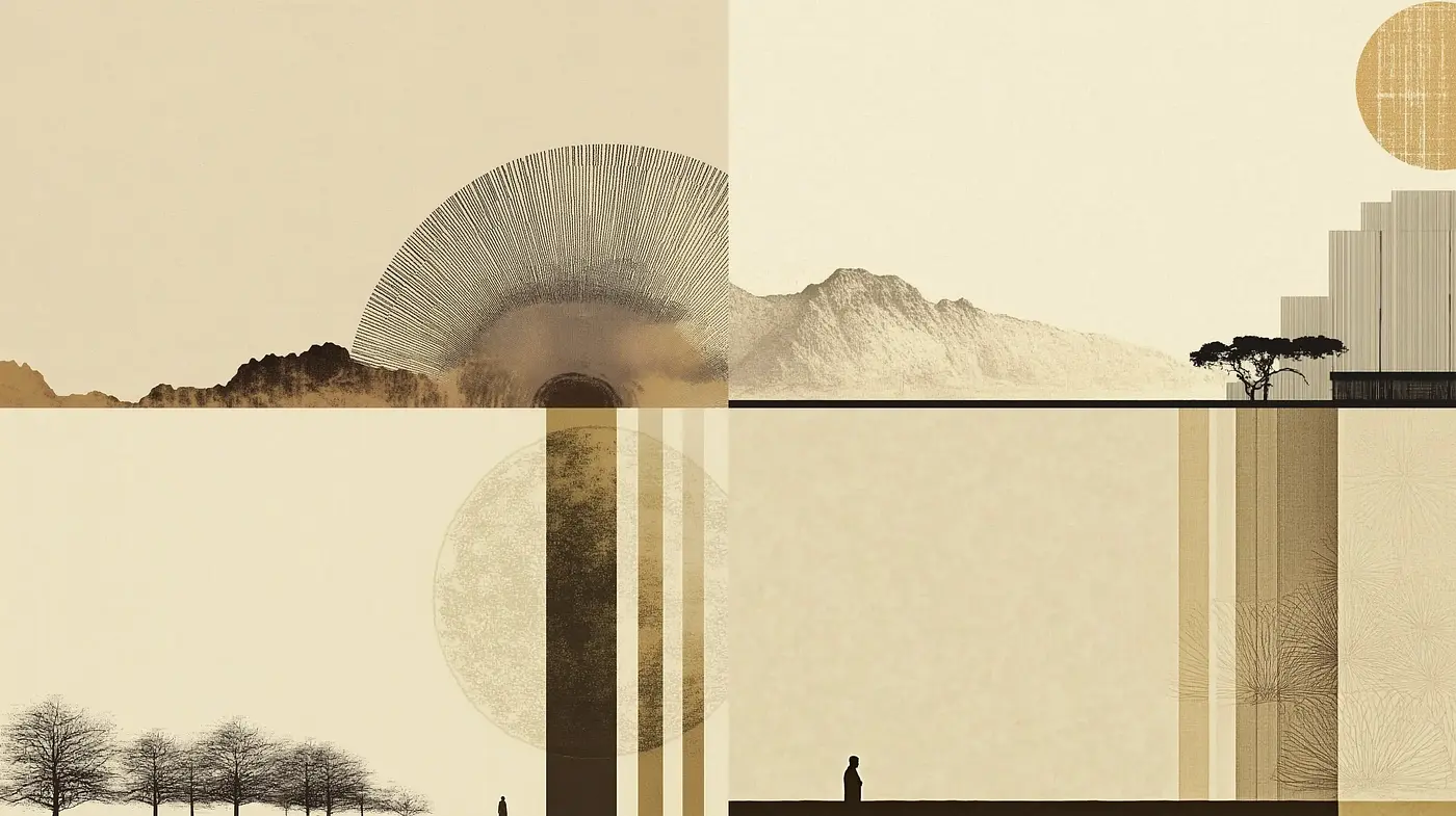 Serene Monochromatic Landscape Compositions with Abstract Textural Elements - Midjourney sref style