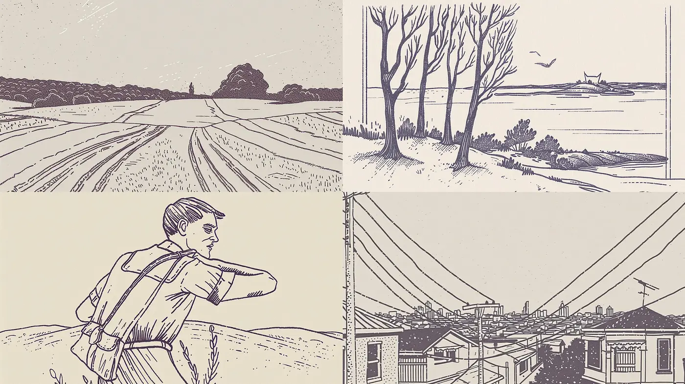 Sepia-Toned Ink Sketches with a Nostalgic and Reflective Ambiance - Midjourney sref style