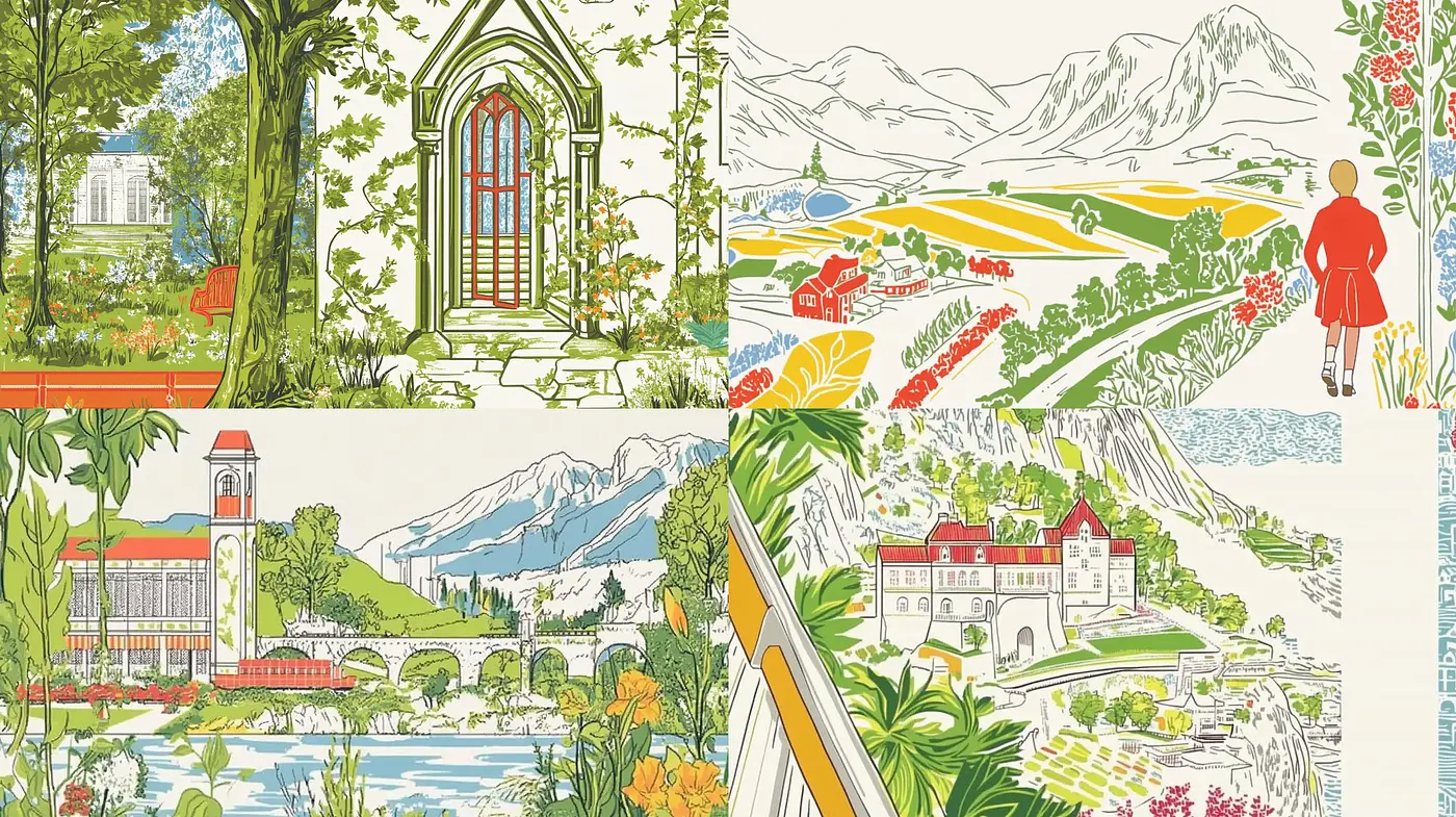 Idyllic Landscape Vistas in Contemporary Folk Art - Midjourney sref style