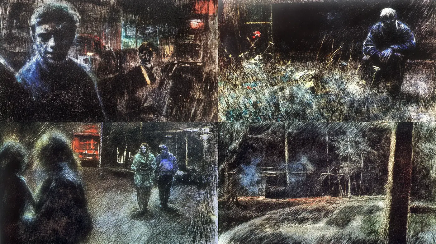 Gritty Textural Nightscape: A Fusion of Mystery and Expressionism - Midjourney sref style
