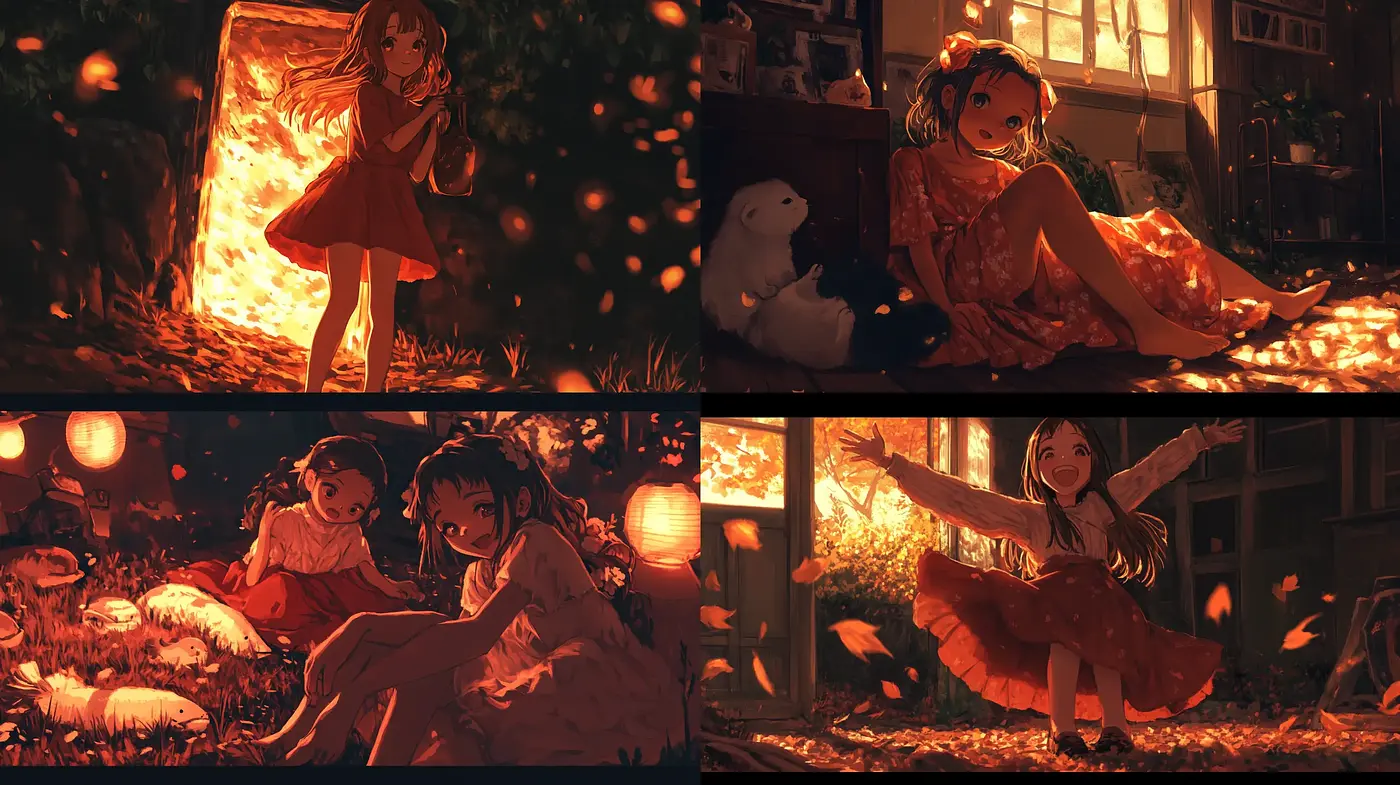 Warm Ember Glow: A Harmony of Twilight Tones in Anime Illustrations - Midjourney sref style