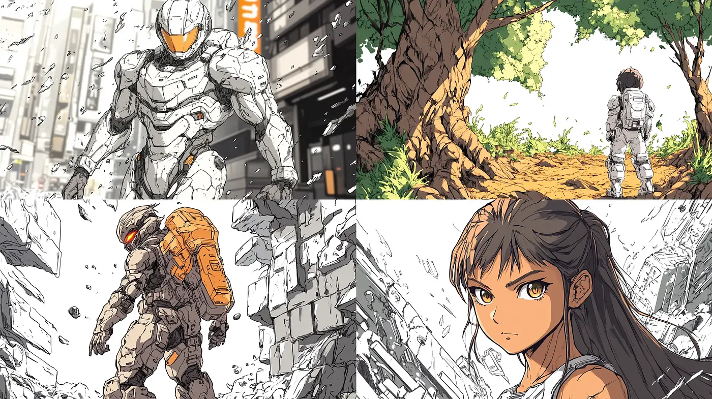 Futuristic Manga-Inspired Visual Harmony with Environmental Emphasis - Midjourney sref style