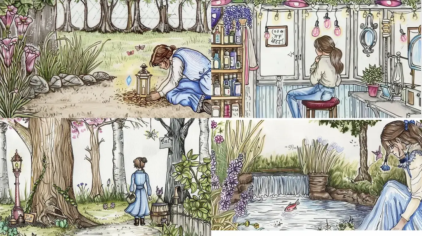 Charming and Whimsical Illustrations with Nature and Cozy Interiors - Midjourney sref style