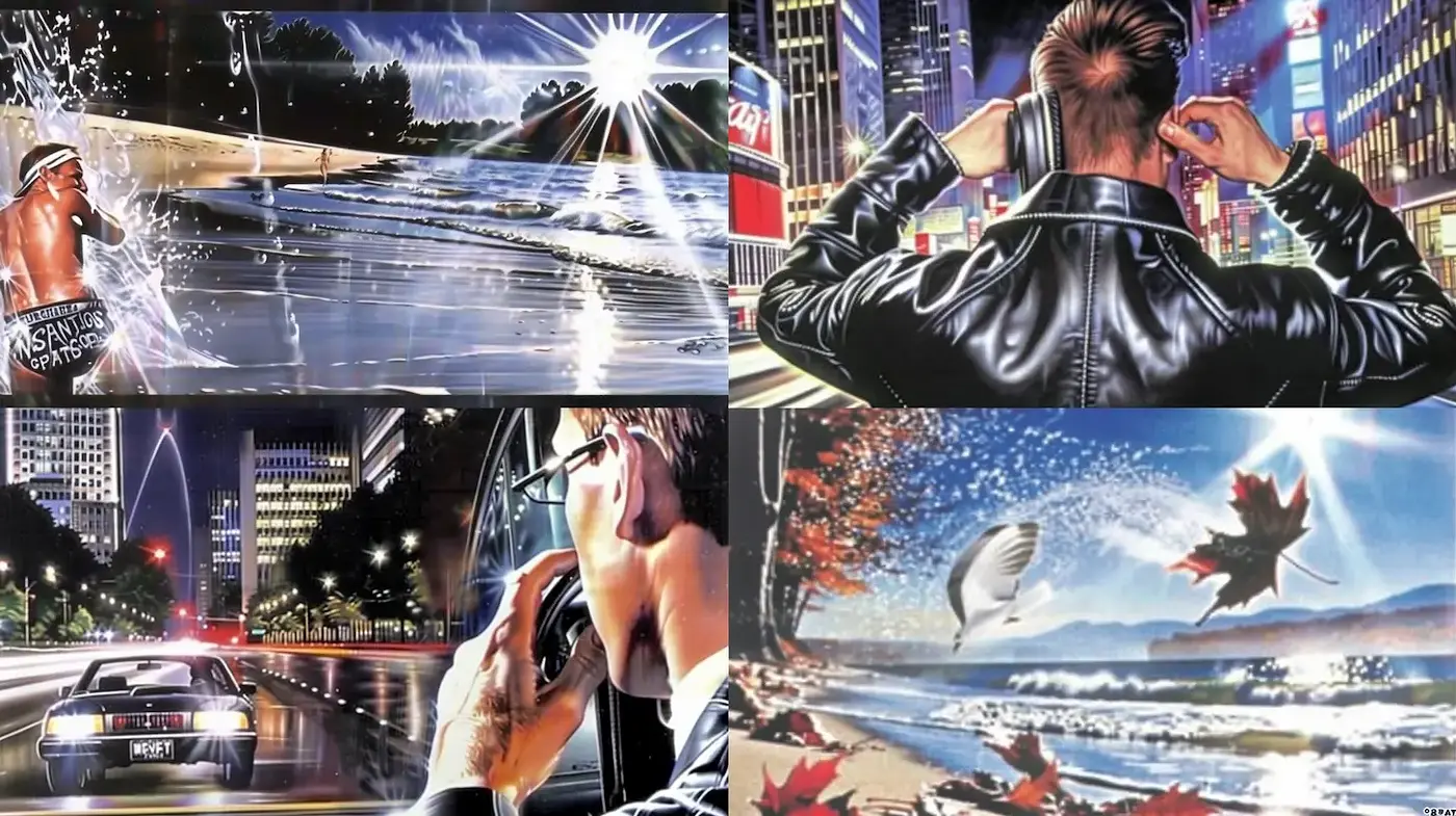 Dramatic Urban Surrealism with Dynamic Lighting and Vivid Detail - Midjourney sref style