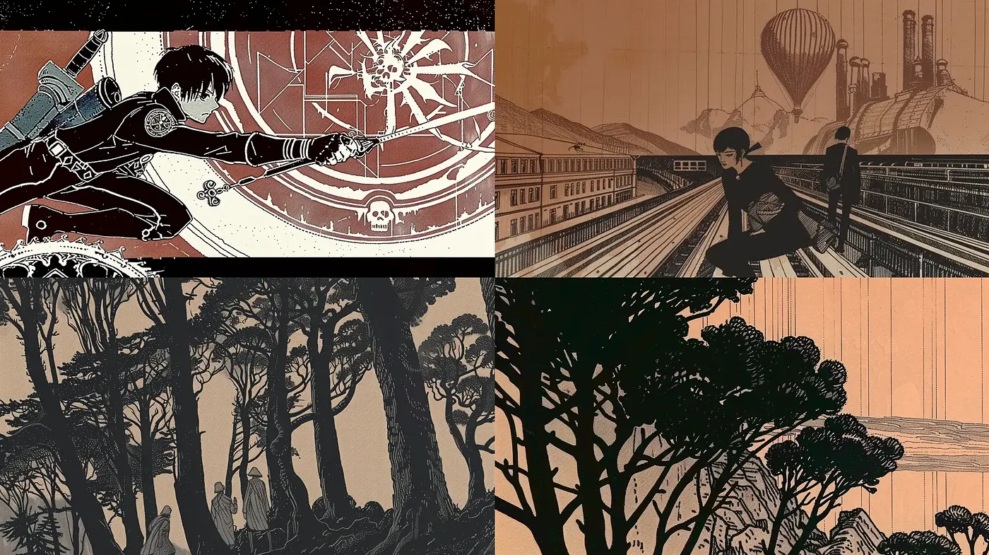 Sepia-Toned Graphic Illustrations with Chiaroscuro Influence - Midjourney sref style